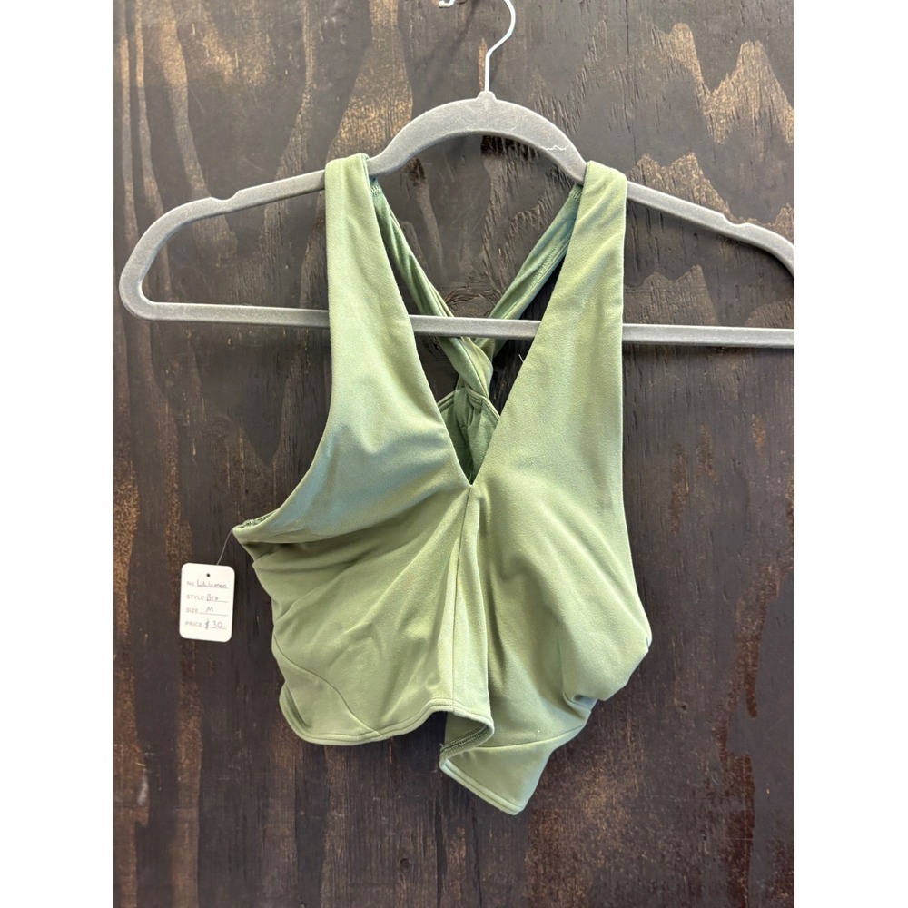 Lululemon Twisted Front Cross Back Sports Bra Olive Green Yoga Top Size M